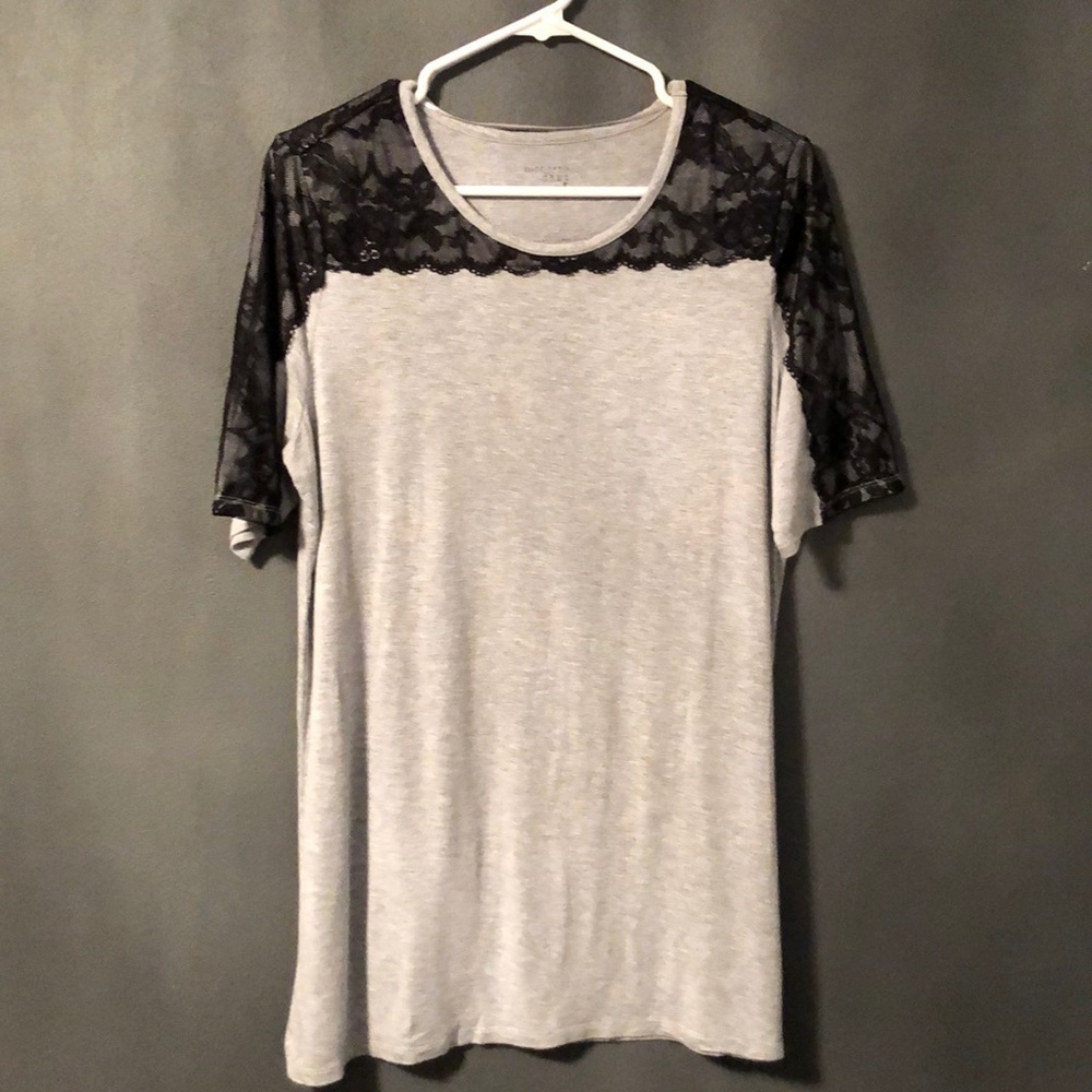 Ruff Hewn Gray Black Lace Sleeves Shirt L - Picture 4 of 6